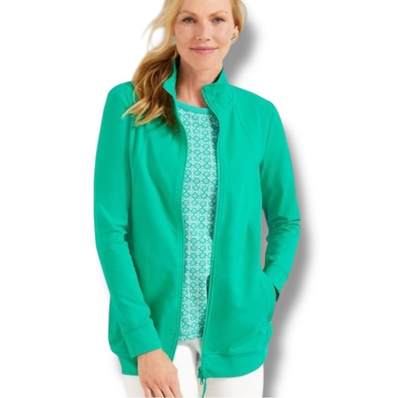 TALBOTS T By Talbots Everyday Stretch Mockneck Jacket - Rain Forest Green 1X - Picture 1 of 15